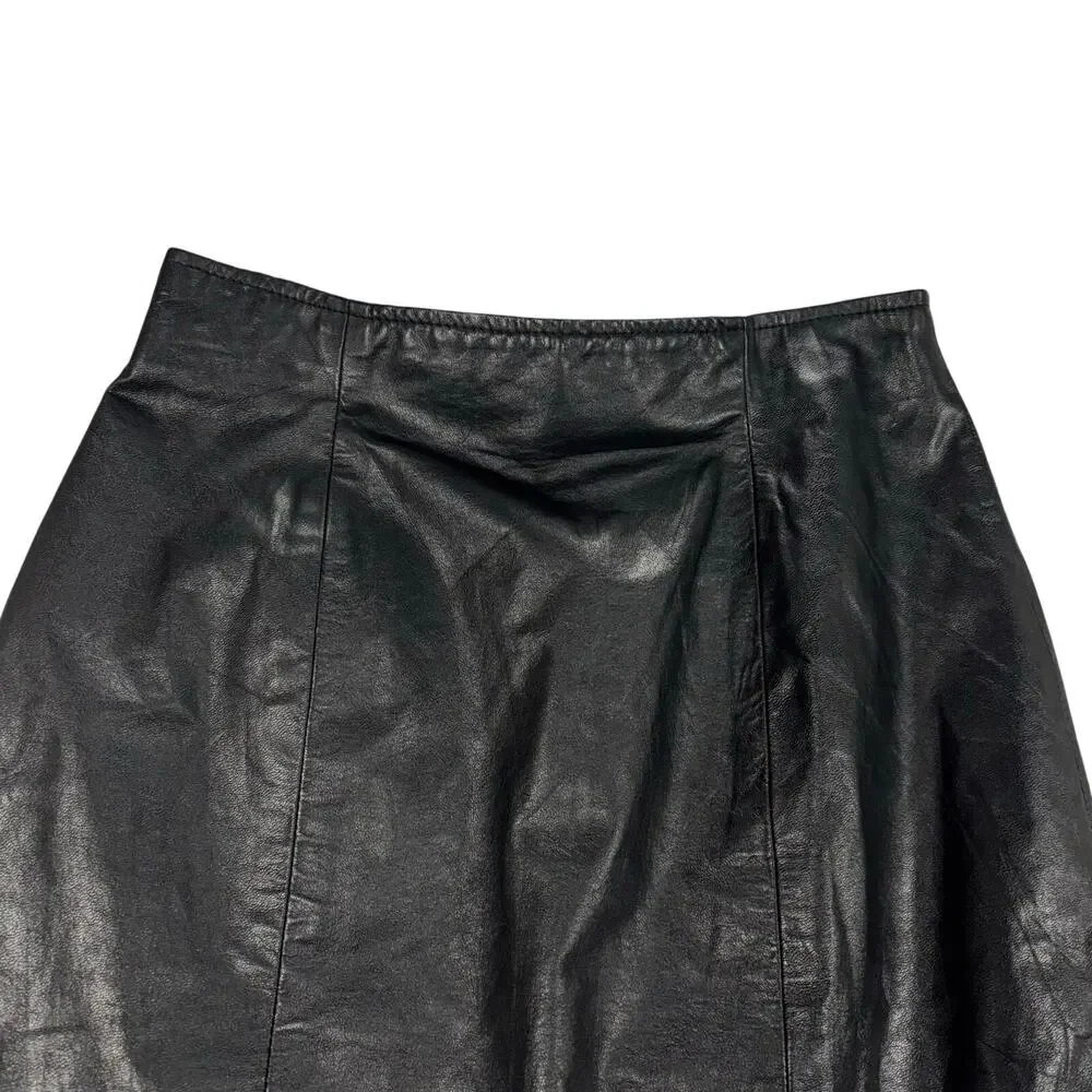 Byrnes & Baker Genuine Leather Black Mini Skirt Size 8 Y2K Minimalist Chic Retro